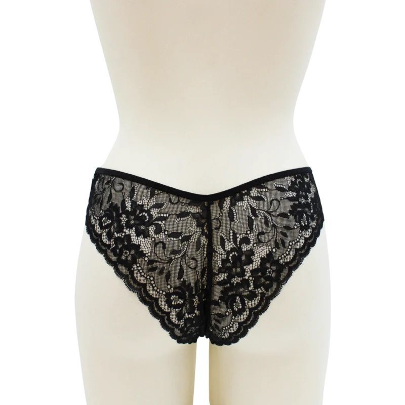 Culotte noire en dentelle avec nœud en satin