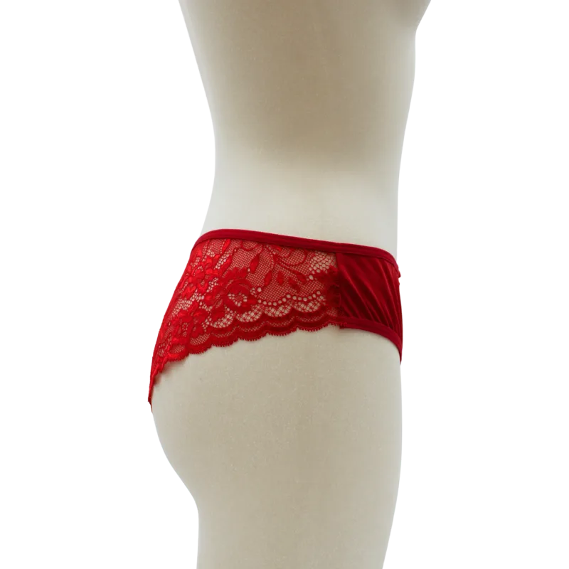 Culotte rouge en dentelle avec nœud en satin