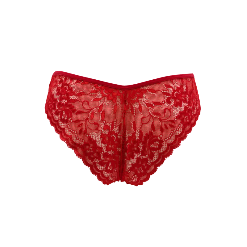 Culotte rouge en dentelle avec nœud en satin