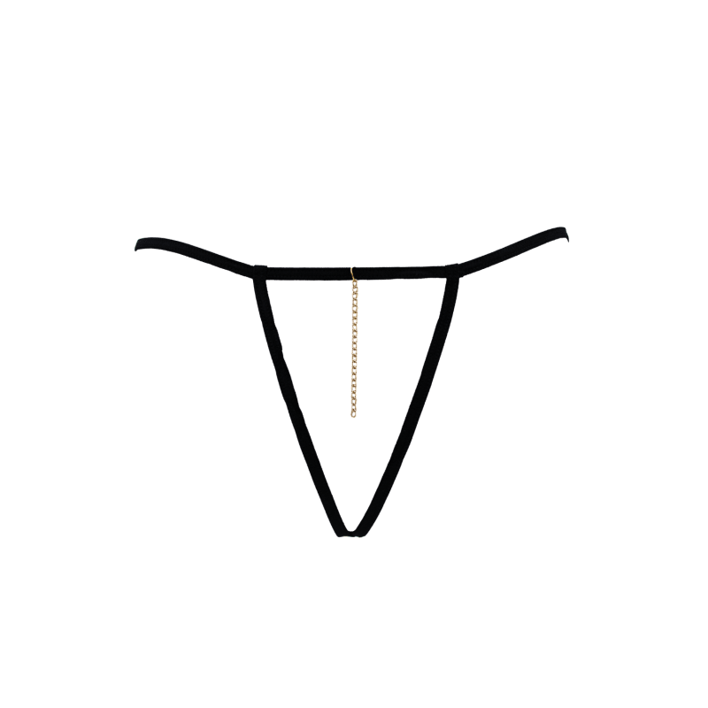 String noir en dentelle avec bijou et chaîne dorée