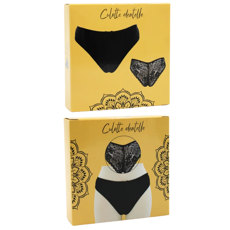 Culotte noire en dentelle avec nœud en satin