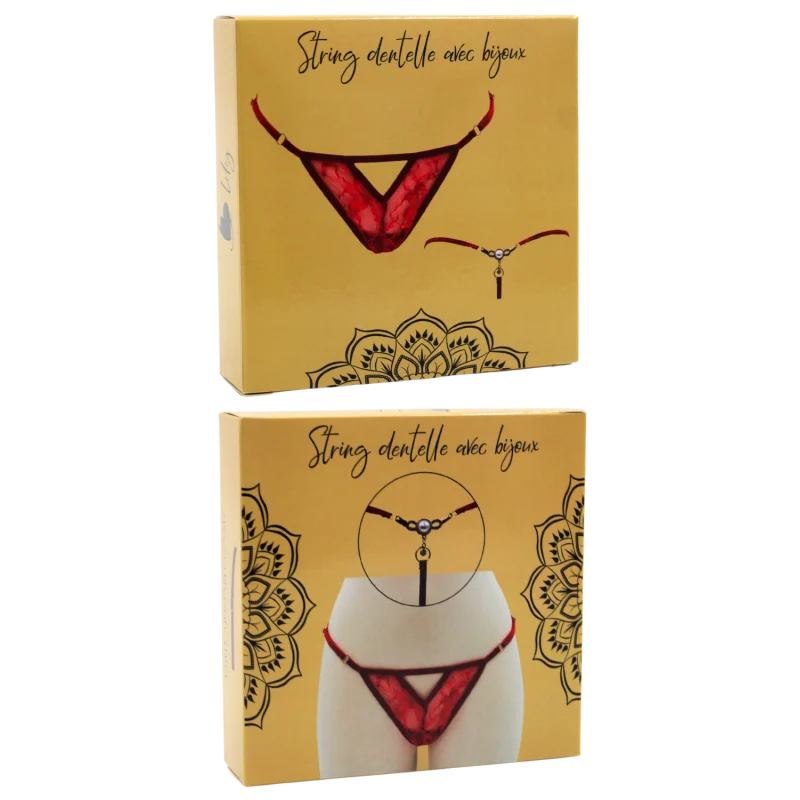 String rouge avec bijou perle & strass dorés