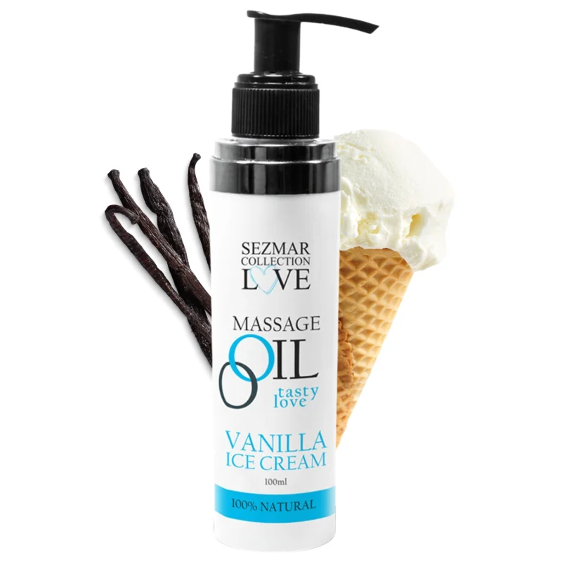 Huile de massage comestible Vanille glacée 100ml 100% naturelle