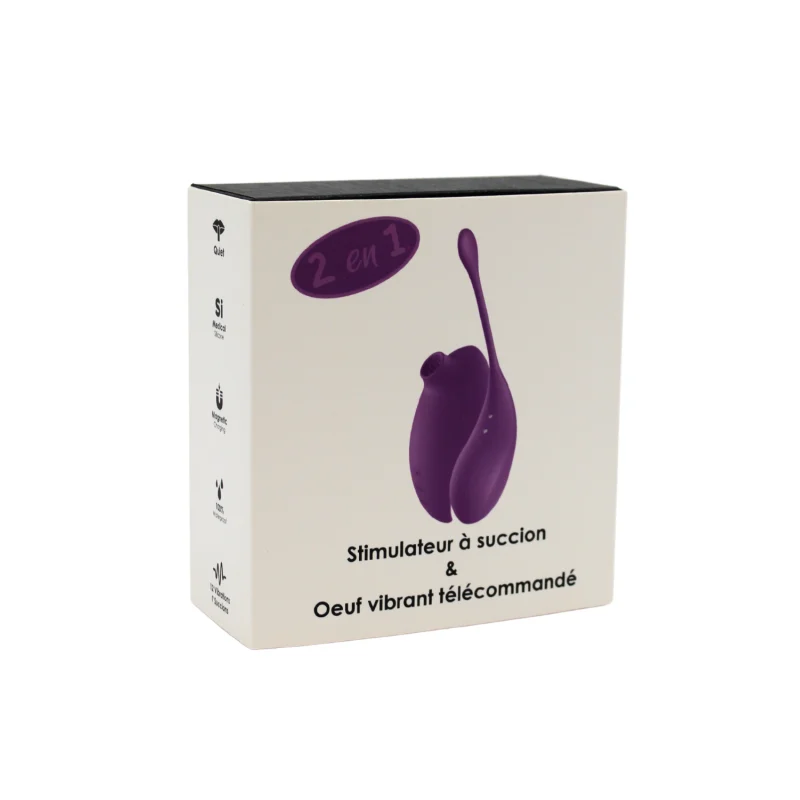 2en1 Stimulateur clitoridien à picots par aspiration avec son œuf vibrant à distance violet