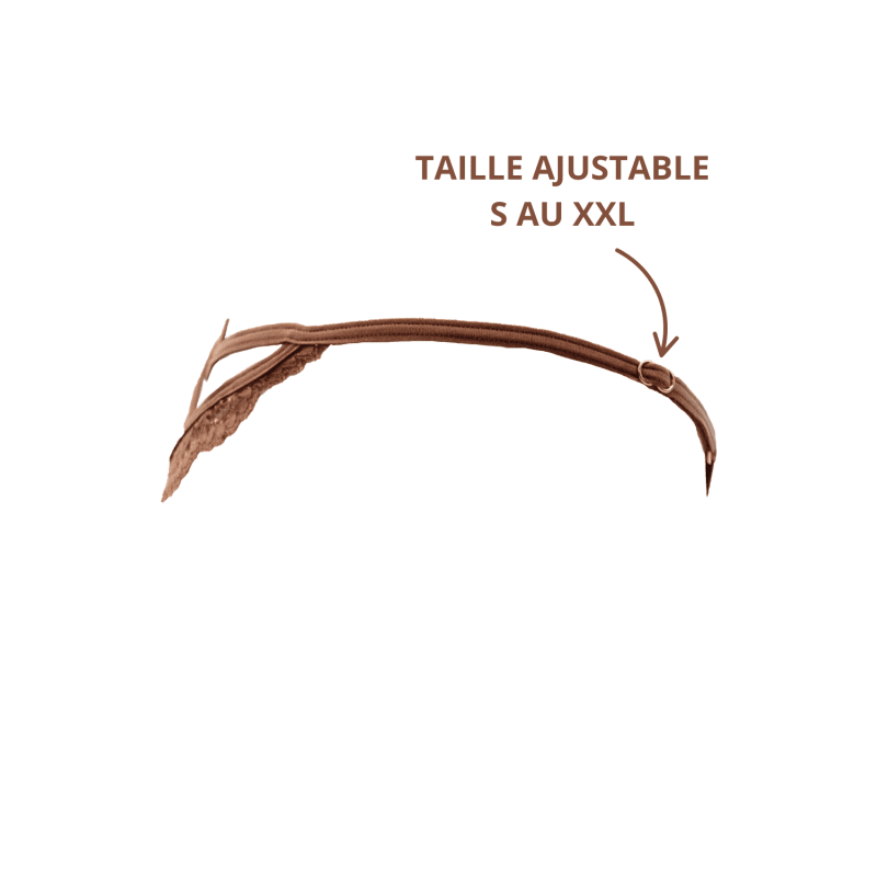 String taupe en dentelle avec bijou cœur doré