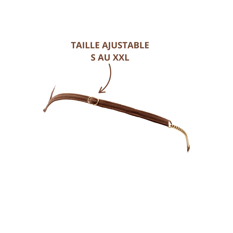 String en dentelle taupe ouvert avec chaînes dorées