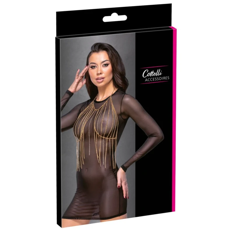 Top bijou doré à chaînes & strass