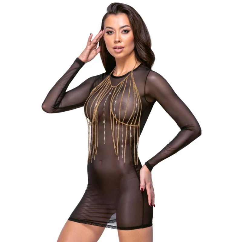 Top bijou doré à chaînes & strass