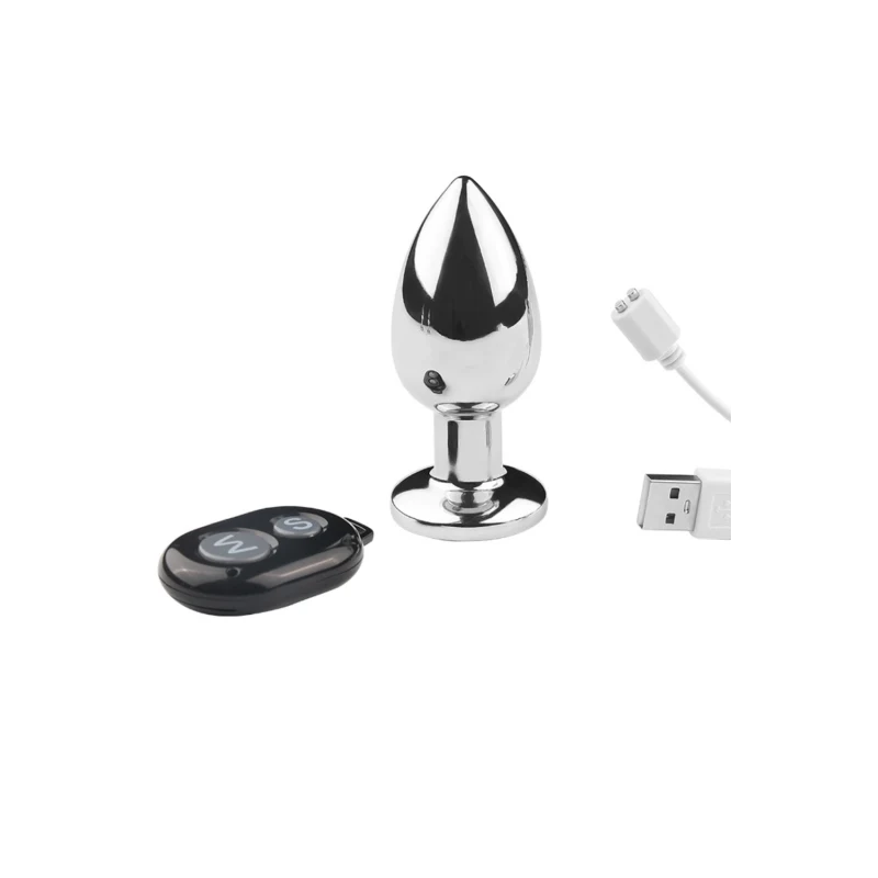 Plug vibrant acier inoxydable anal taille M avec télécommande, USB BOOTY