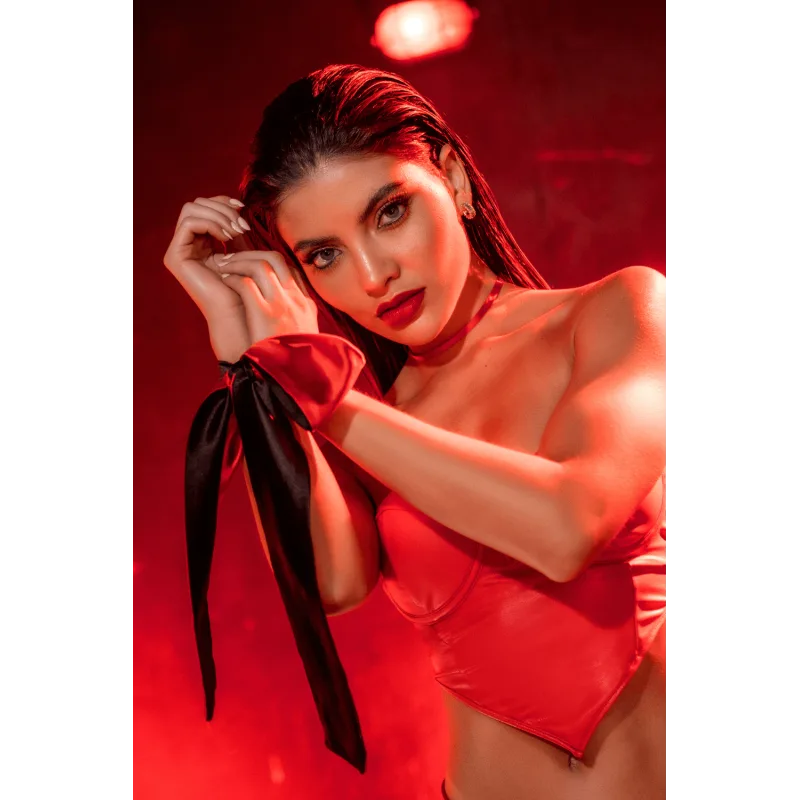 Accessoire coquin en satin réversible noir & rouge