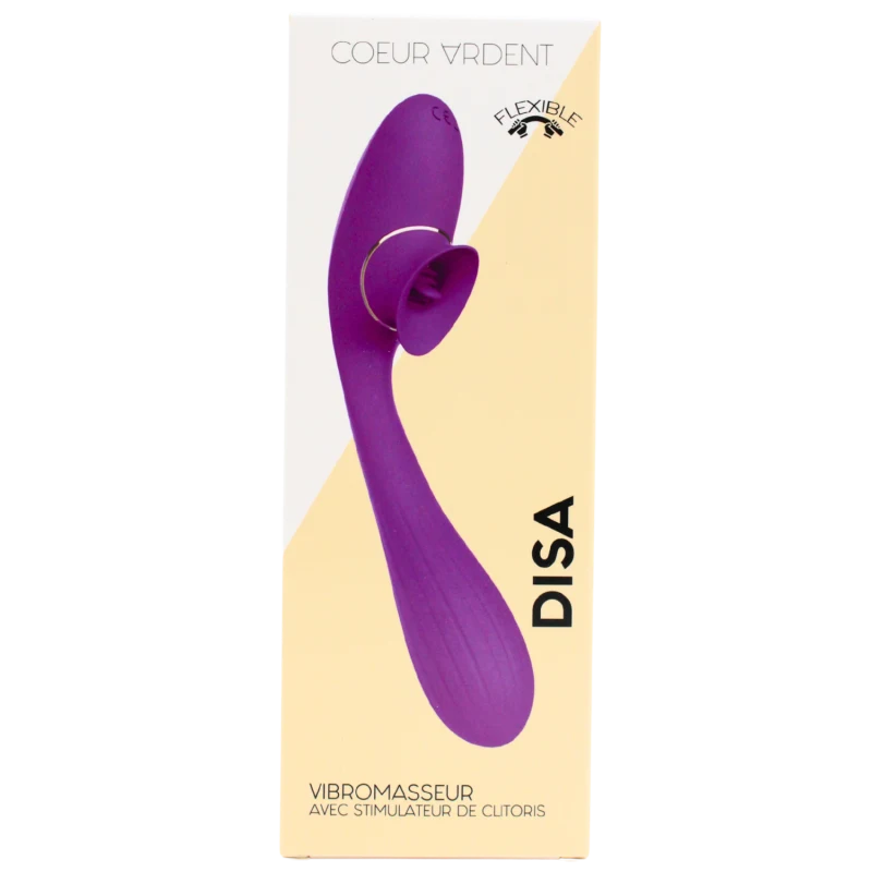 Stimulateur Clitoridien avec langue & Vibromasseur Point G 2-en-1 DISA Violet Cœur Ardent
