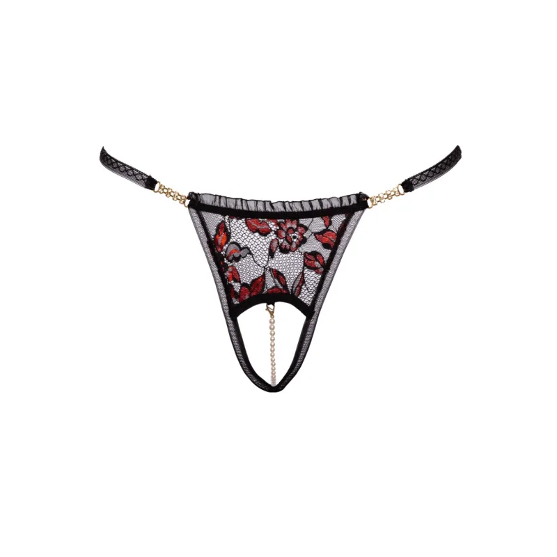 String ouvert dentelle bicolore & perles amovibles - Cottelli