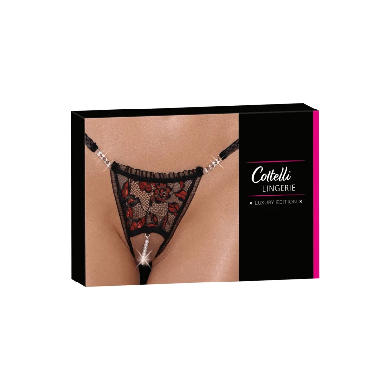 String ouvert dentelle bicolore & perles amovibles - Cottelli