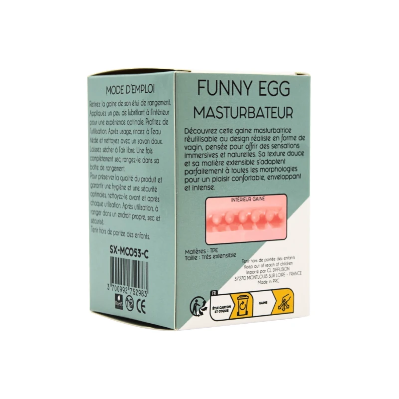Gaine Masturbatrice Réutilisable FUNNY EGG – Design Réaliste Vagin lèvres fines