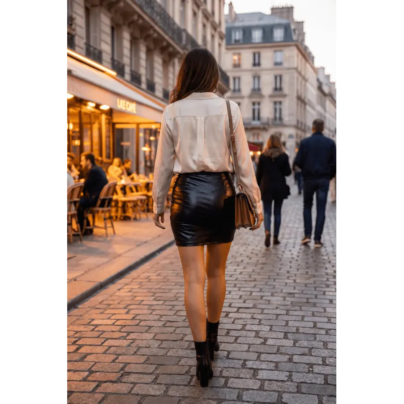 Jupe noire en simili cuir mat Sifia
