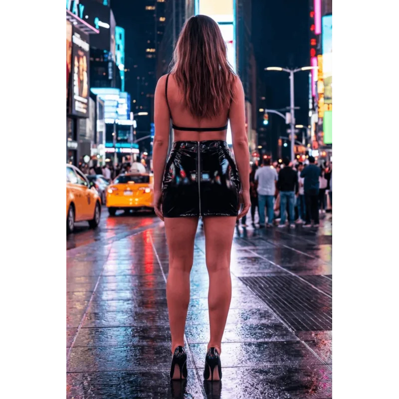 Jupe noire en simili cuir avec zip Lara