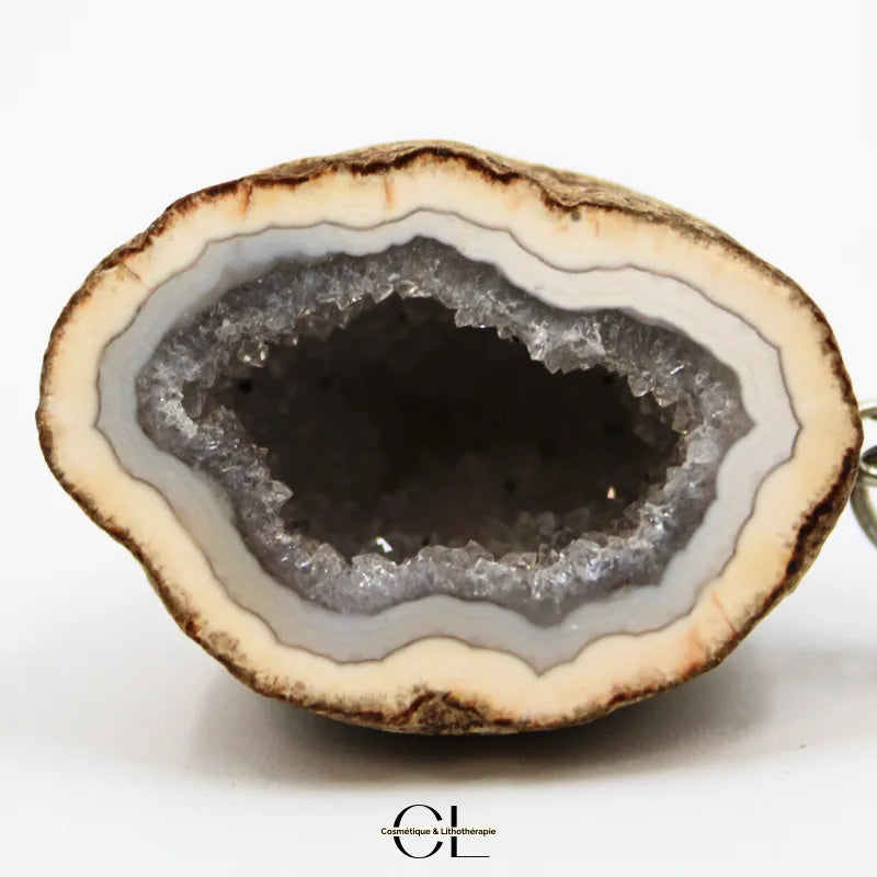 Porte-clefs avec pierre naturelle Géode Agate brute 3cm