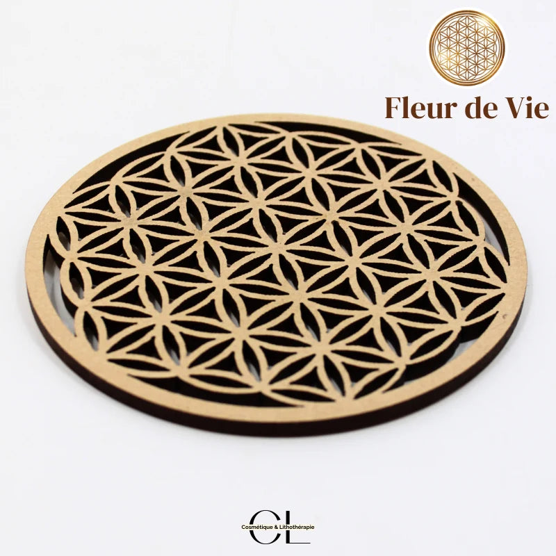 Plaque Fleur de Vie Sculptée Bois 10cm