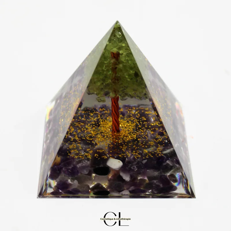 Orgonite pyramide Amethyste et Péridot Arbre de Vie
