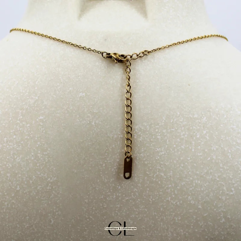 Collier chaine plume doré en forme Y en acier inoxydable avec pierre Quartz Rose A 8mm