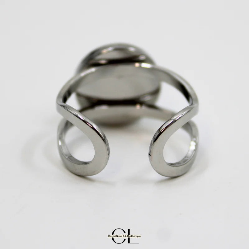 Bague en acier inoxydable argentée avec pierre Aventurine Verte A