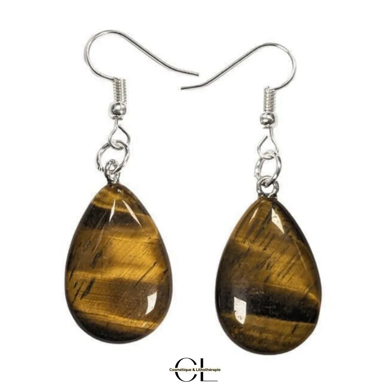 Boucles d'oreilles avec pierre Oeil de Tigre A en forme de goutte 25mm
