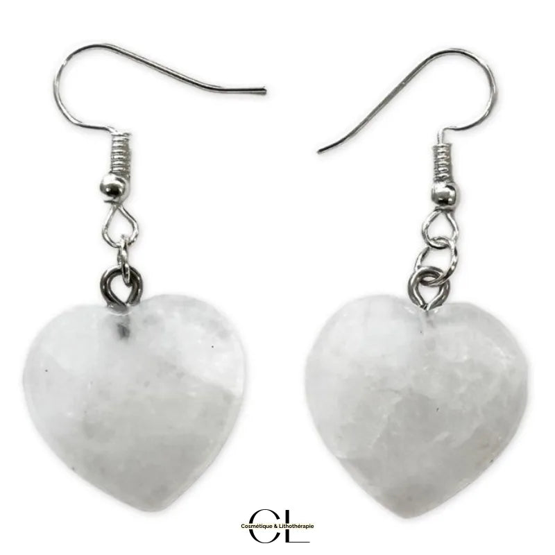 Boucles d'oreilles avec pierre Cristal de Roche AB en forme de coeur 20mm
