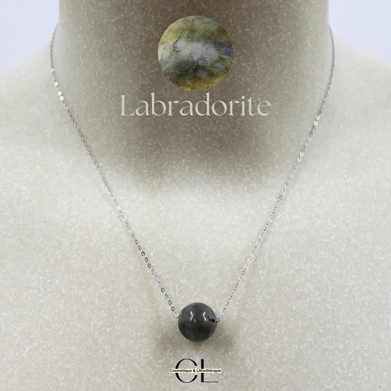 Collier en argent 925 avec pierre Labradorite A Boule 12mm