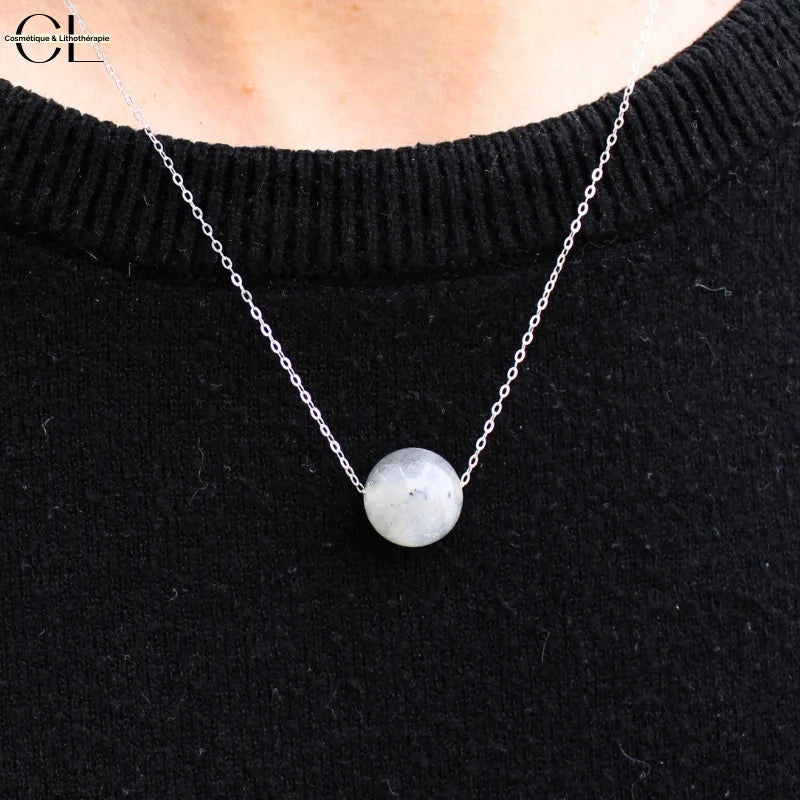 Collier en argent 925 avec pierre Labradorite A Boule 12mm