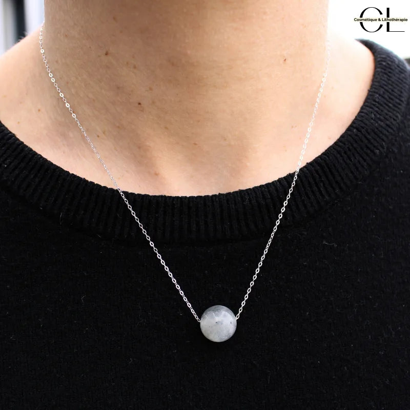Collier en argent 925 avec pierre Labradorite A Boule 12mm
