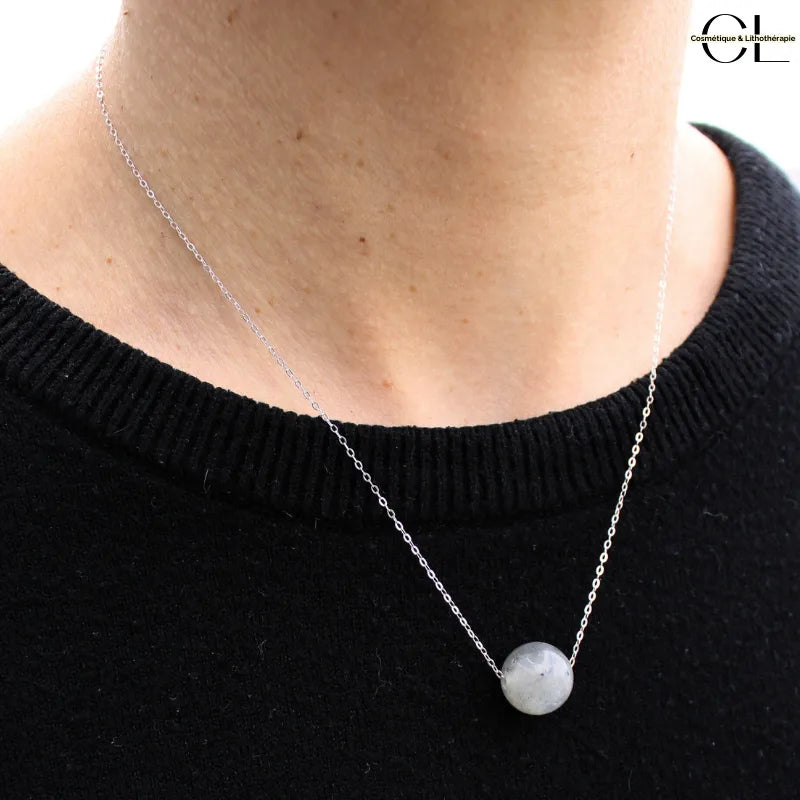 Collier en argent 925 avec pierre Labradorite A Boule 12mm