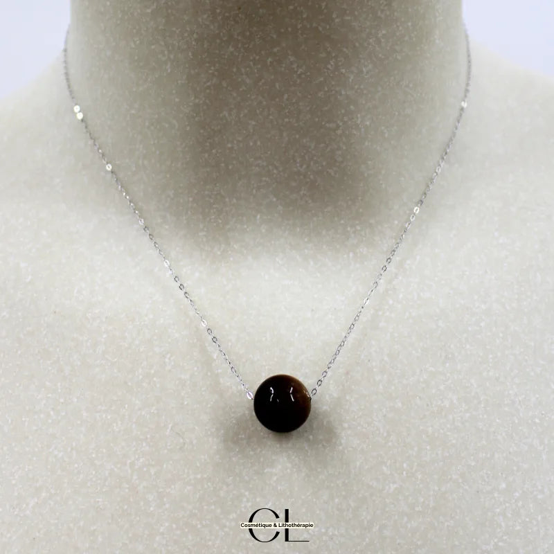 Collier en argent 925 avec pierre Oeil de Tigre AA boule 12mm