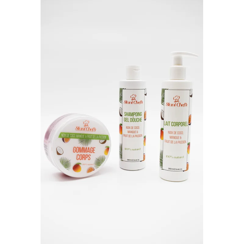 Gommage corps à la noix de coco, mangue fruit de la passion - 250ml 100% naturel