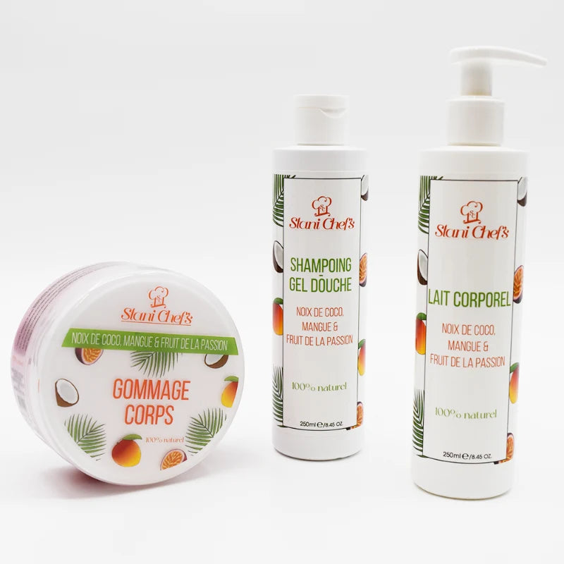 2en 1Gel douche corps et shampoing à la noix de coco, mangue fruit de la passion - 250ml 100% naturel