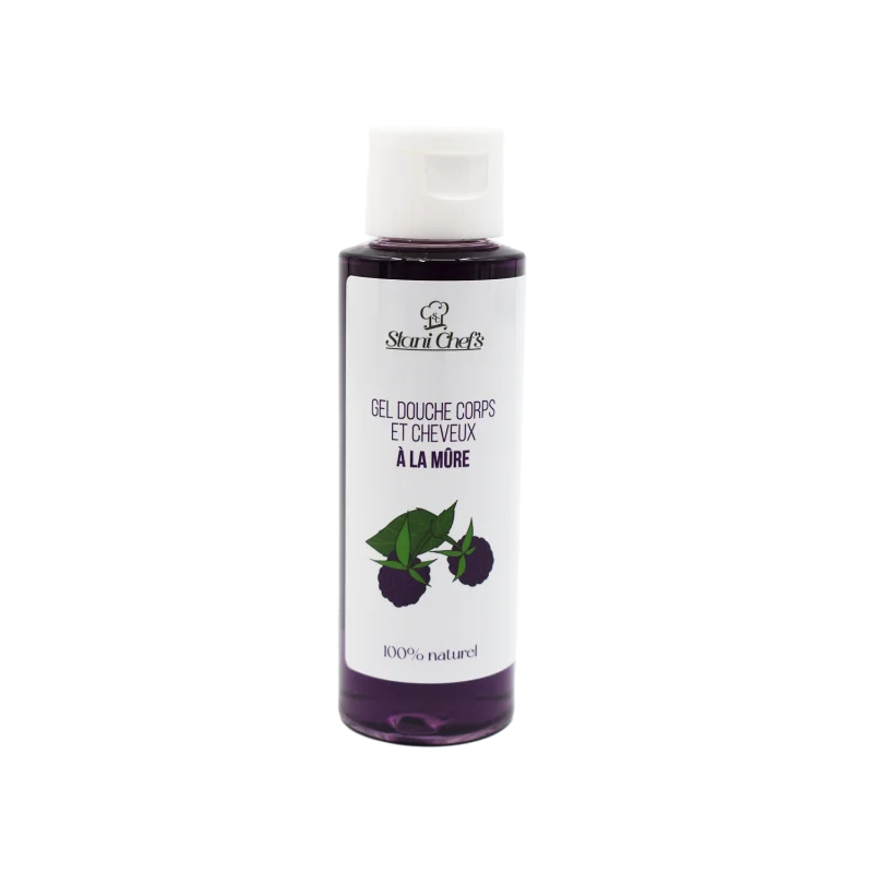 2 en 1Gel douche corps et shampoing à la mûre - 100ml 100% naturel - Format voyage