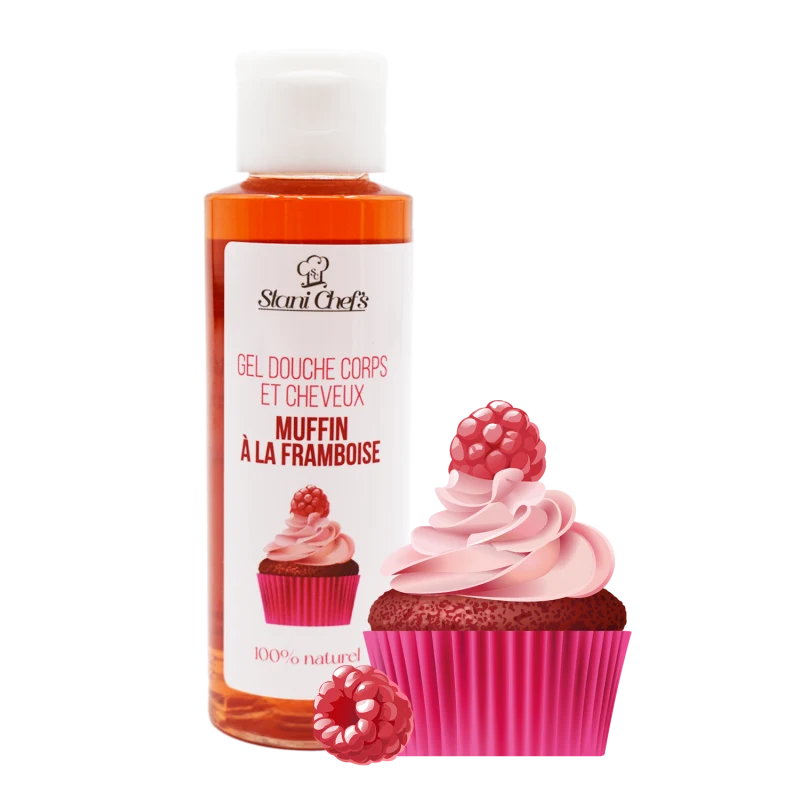 2 en 1 Gel douche corps et shampoing - Muffin à la framboise - 100ml 100% naturel - Format voyage