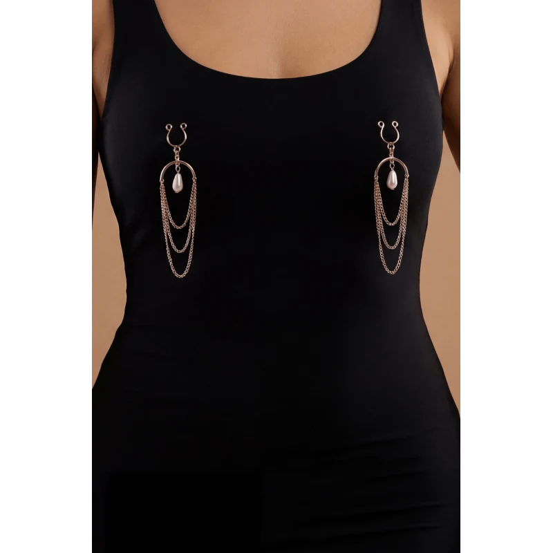 Bijoux de seins avec 3 chainettes doré rose et une perle