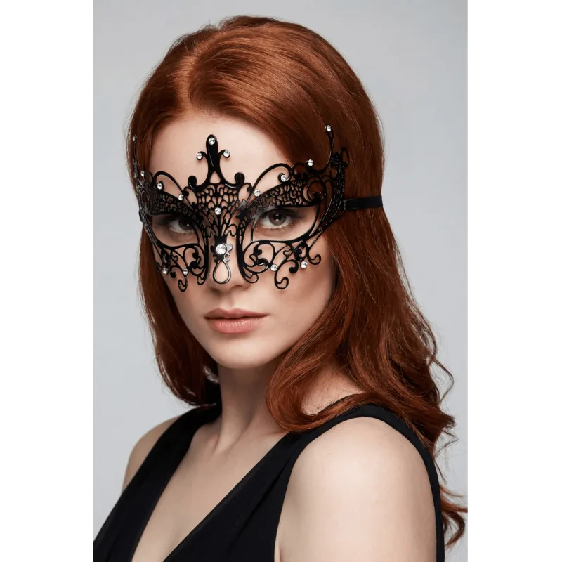Masque vénitien Lucia rigide noir avec strass