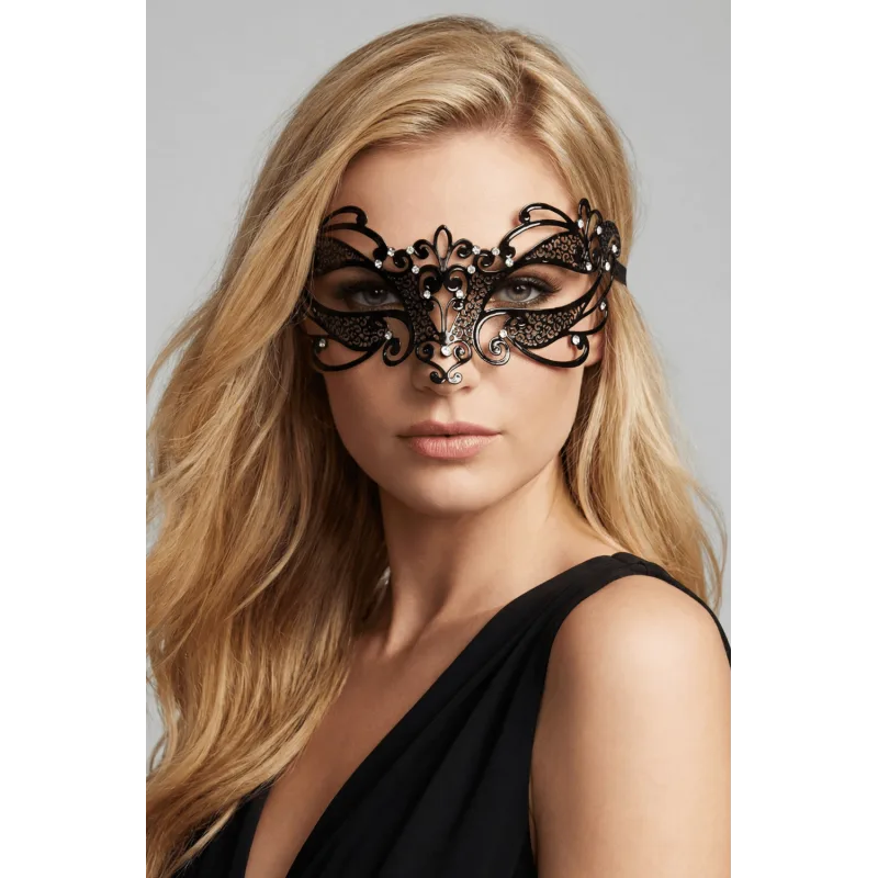 Masque vénitien Gaia rigide noir avec strass