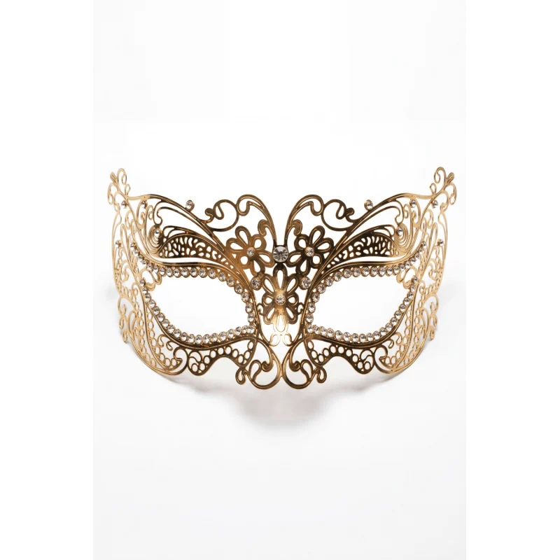 Masque vénitien Alba rigide doré avec strass