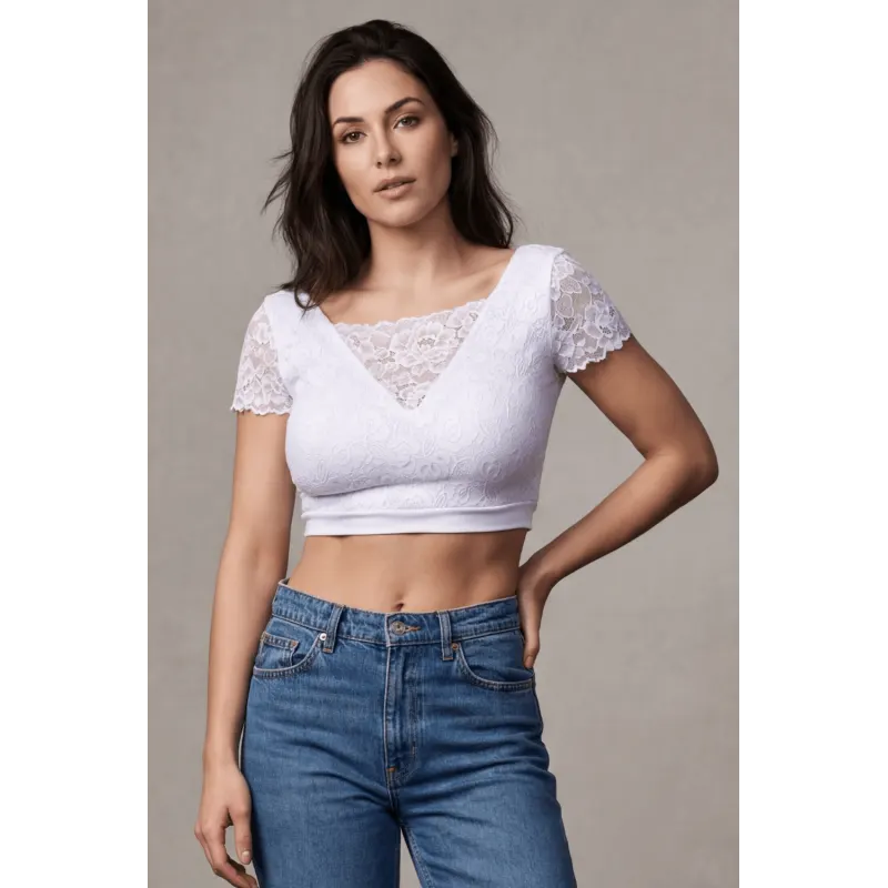Top sexy court blanc bi matière réversible