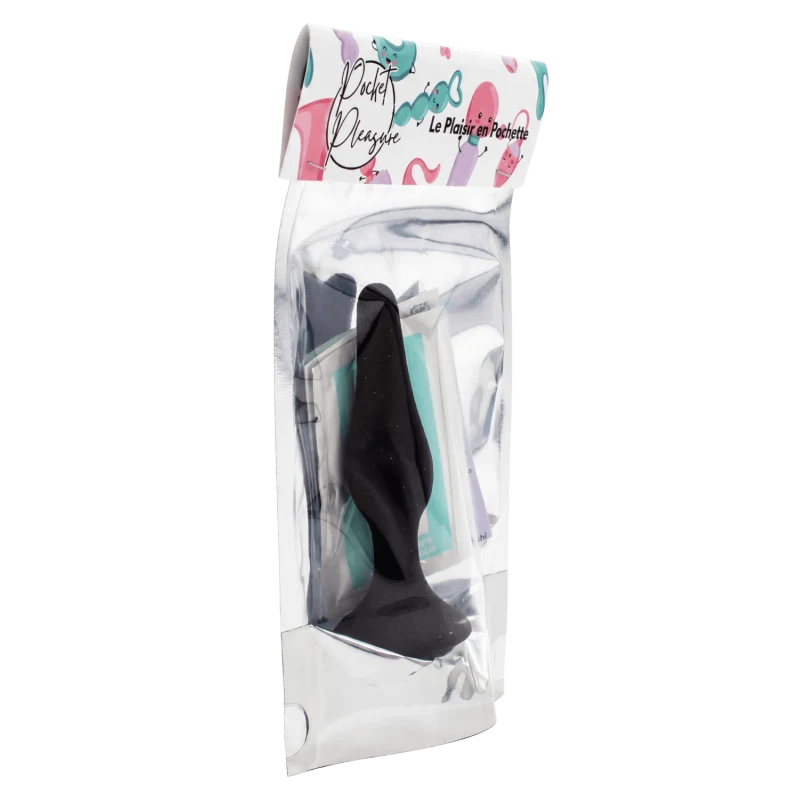 Plug Anal Noir en Silicone S avec Ventouse Taille S 10,5 cm Pocket Pleasure + 1 dosette de lubrifiant