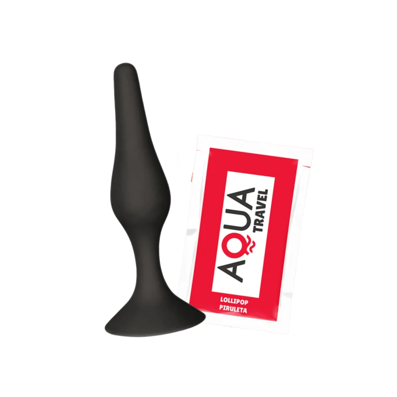 Plug Anal Noir en Silicone S avec Ventouse Taille S 10,5 cm Pocket Pleasure + 1 dosette de lubrifiant