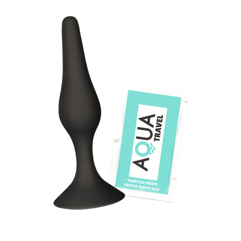Plug Anal Noir en Silicone M avec Ventouse Taille M 11,3 cm Pocket Pleasure + 1 dosette de lubrifiant