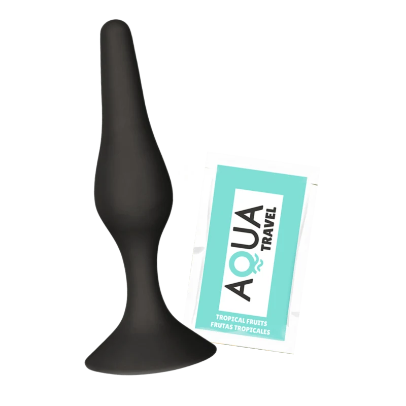 Plug Anal Noir en Silicone L avec Ventouse Taille L 12,7 cm Pocket Pleasure + 1 dosette de lubrifiant