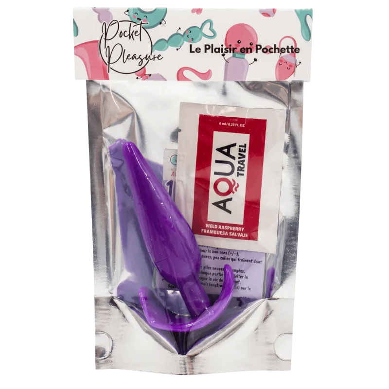 Plug anal violet souple base évasée Pocket Pleasure + 1 dosette de lubrifiant