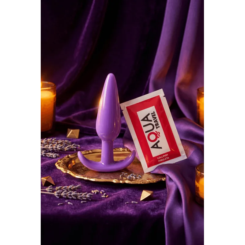 Plug anal violet souple base évasée Pocket Pleasure + 1 dosette de lubrifiant