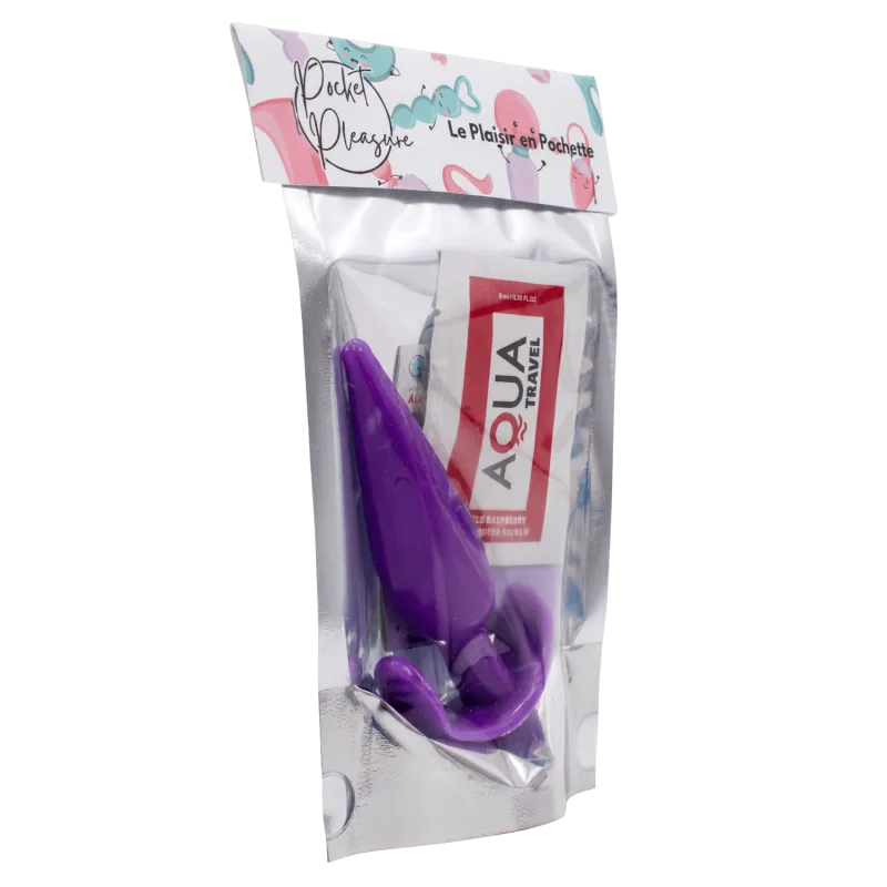 Plug anal violet souple base évasée Pocket Pleasure + 1 dosette de lubrifiant