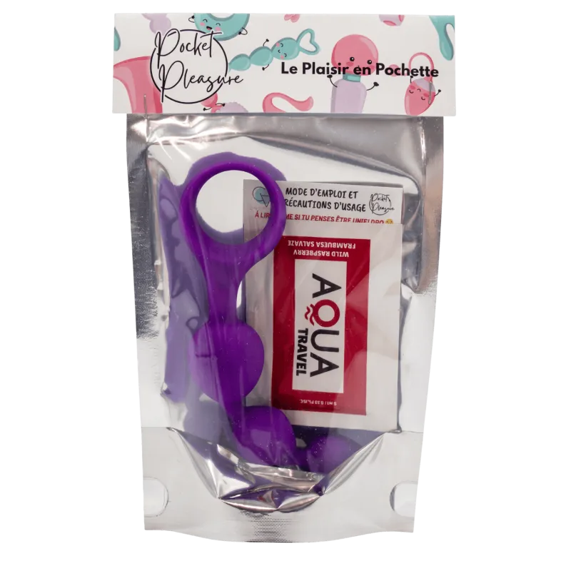Chapelet anal 3 boules violet silicone 15 cm Pocket Pleasure + 1 dosette lubrifiant