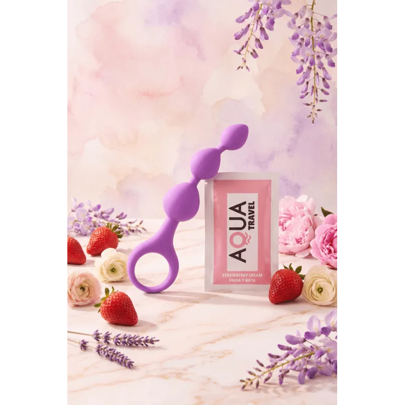 Chapelet anal 3 boules violet silicone 15 cm Pocket Pleasure + 1 dosette lubrifiant